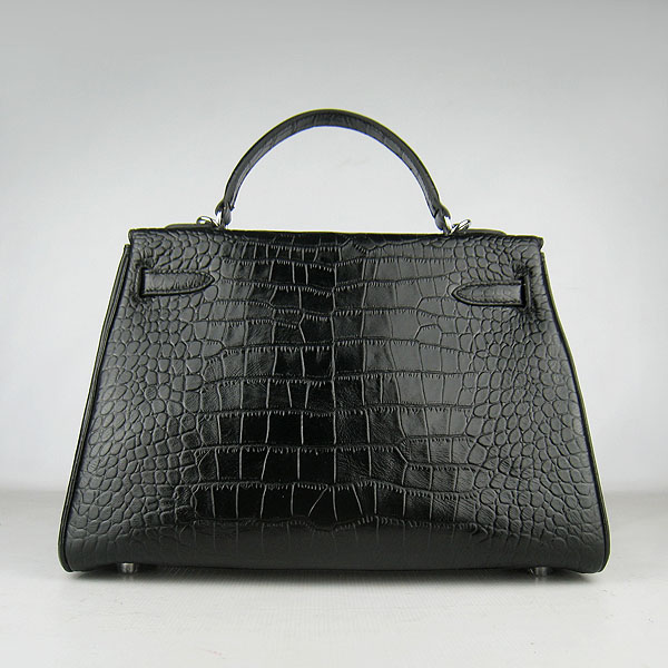 7A Replica Hermes Kelly 32cm Crocodile Veins Leather Bag Black 6108 - Click Image to Close